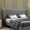 Ver imagem 2 de Cabeceira Design para Cama Casal Torres Pés em Madeira Veludo Cinza G91 - Gran Belo