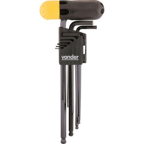 Jogo de Chave Allen Abaulada com 10 Peças 1,5mm a 10mm - 35.73.100.150 - Vonder Chave Allen 1,5 a 10