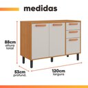 Ver imagem 4 de Balcão Gabinete de Cozinha 1,20m 3 Portas 2 Gavetas Núbia