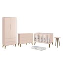 Ver imagem 1 de Dormitório Infantil Theo 2 Portas, Cômoda 6 Gavetas, Berço, Mesa de Canto Rosa Fosco com Pés Amadeir