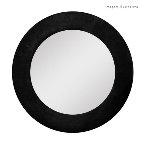Espelho Decorativo Madrid Corino 100cm Redondo Preto