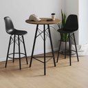 Ver imagem 1 de Conjunto Mesa Bistrô Redonda Estrutura em Ferro Preto com Tampo Freijó com 2 Banquetas Eames Preta