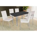 Ver imagem 1 de Conjunto: Mesa Sala Jantar Elba Tampo Madeirado C/ Vidro 160cm e 6 Cadeiras Amsterdã Cromada/preto