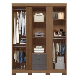 Guarda Roupa Aurora 3.3 Ripado 3 Portas e 3 Gavetas Jatobá/grafite com Espelho e Pés - Santos - 3 Guarda Roupa Aurora 3.3 Ripado 3 Portas e 3 Gavetas Jatobá/grafite com Espelho e Pés - Santos - 3