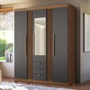 Ver imagem 2 de Guarda Roupa Aurora 3.3 Ripado 3 Portas e 3 Gavetas Jatobá/grafite com Espelho e Pés - Santos