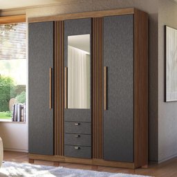 Guarda Roupa Aurora 3.3 Ripado 3 Portas e 3 Gavetas Jatobá/grafite com Espelho e Pés - Santos - 2 Guarda Roupa Aurora 3.3 Ripado 3 Portas e 3 Gavetas Jatobá/grafite com Espelho e Pés - Santos - 2