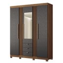 Ver imagem 1 de Guarda Roupa Aurora 3.3 Ripado 3 Portas e 3 Gavetas Jatobá/grafite com Espelho e Pés - Santos