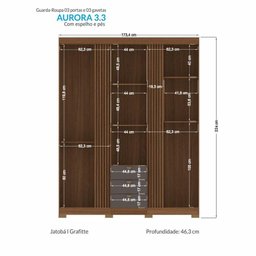 Guarda Roupa Aurora 3.3 Ripado 3 Portas e 3 Gavetas Jatobá/grafite com Espelho e Pés - Santos - 4 Guarda Roupa Aurora 3.3 Ripado 3 Portas e 3 Gavetas Jatobá/grafite com Espelho e Pés - Santos - 4