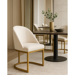 Cadeira Jantar Meia Lua Base Metal Gold Veludo Bege - Montanaris Decor - 2