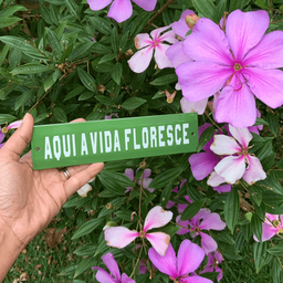 Placa Decorativa Esmaltada - Aqui a Vida Floresce. - Casa Toco - 2