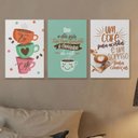 Ver imagem 2 de Trio de Quadros para Decoração Frases Café Xícara Cozinha Sala
