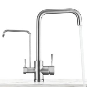 Torneira Monocomando Suporte de Filtro Bancada Cozinha Gourmet Inox Bica Alta