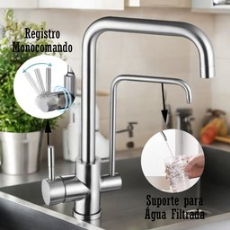 Torneira Monocomando Suporte de Filtro Bancada Cozinha Gourmet Inox Bica Alta - 2