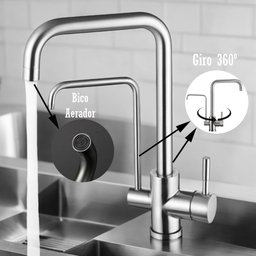 Torneira Monocomando Suporte de Filtro Bancada Cozinha Gourmet Inox Bica Alta - 3