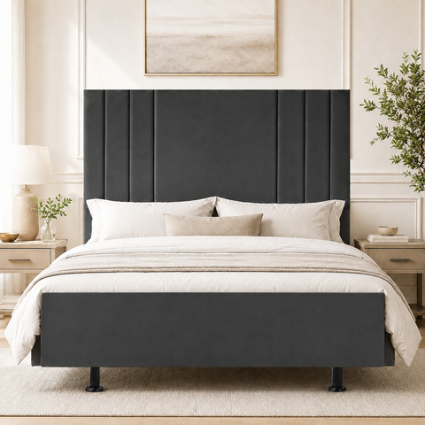 Cabeceira 140 cm Linho Casal Frame Estofada Cama Box Moderna:Cinza