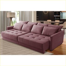 Sofá Cama Retrátil e Reclinável 2,10m com Molas Catarina Veludo Rosê Rover & Beato - 1