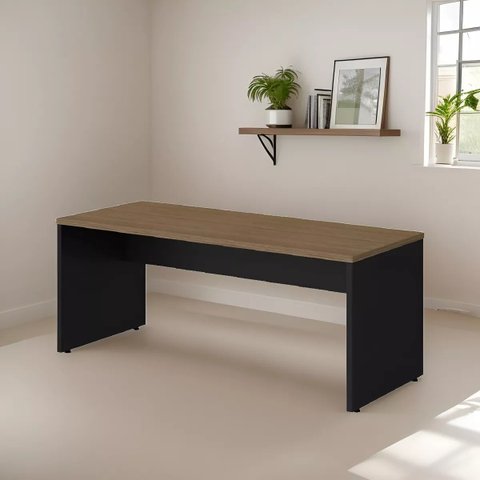 Mesa Reta 1,80m Escrivaninha Tampo de 40mm Ameixa Negra Atacadao Dos Moveis
