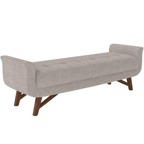 Puff Recamier Decorativo com Pés em Madeira 140 Cm Itália P05 Linho Cru- Lyam Decor