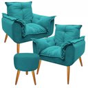Ver imagem 2 de Kit 2 Poltronas Opalas com Puff Redondo Suede Azul Turquesa