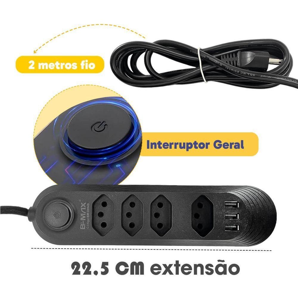 Extensão de Tomada Filtro de Linha 4 Tomadas + 3 Usb 2m Bmax - 7