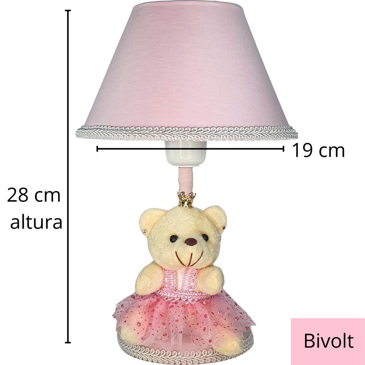 Abajur Infantil Liso Rosa Princesa Ursa Branca - 2