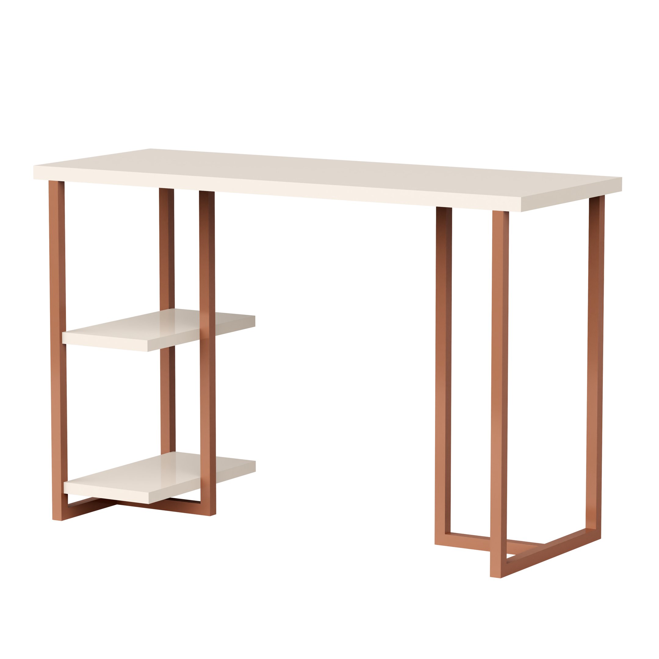 Mesa Escritorio para Home Office com Prateleira Multiuso Tamanho 1,20m:off White / Cobre - 4