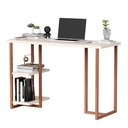 Ver imagem 5 de Escrivaninha com Prateleiras 120cm Mesa para Escritório Home Office Computador Off White/cobre
