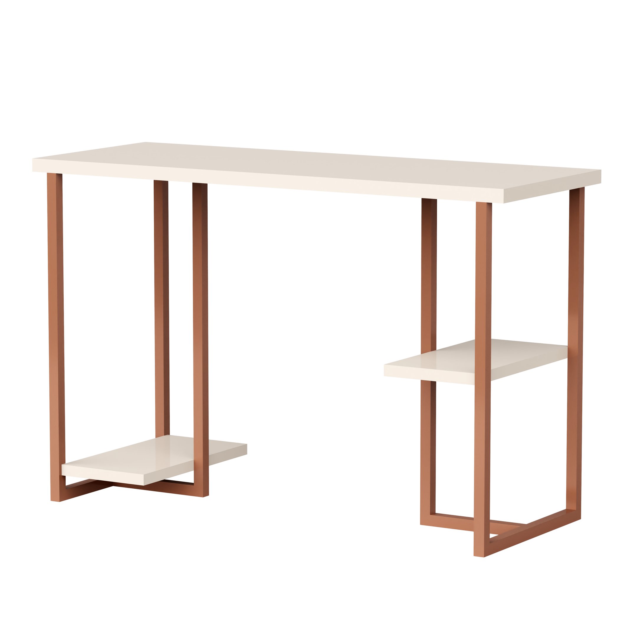 Mesa Escritorio para Home Office com Prateleira Multiuso Tamanho 1,20m:off White / Cobre - 3