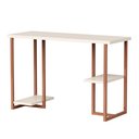 Ver imagem 6 de Escrivaninha com Prateleiras 120cm Mesa para Escritório Home Office Computador Off White/cobre