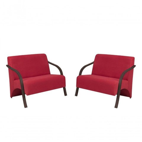Kit 2 Poltronas Namoradeira Suede Madeira Vermelho