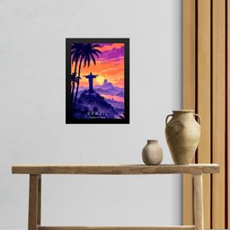 Quadro Decorativo Rio de Janeiro - Corcovado 45x34cm:moldura Preta - 1 Quadro Decorativo Rio de Janeiro - Corcovado 45x34cm:moldura Preta - 1