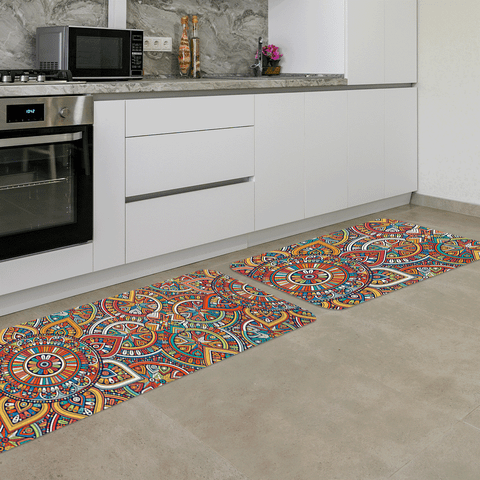 Kit Tapete de Cozinha 2 Peças Mandala Multicolor