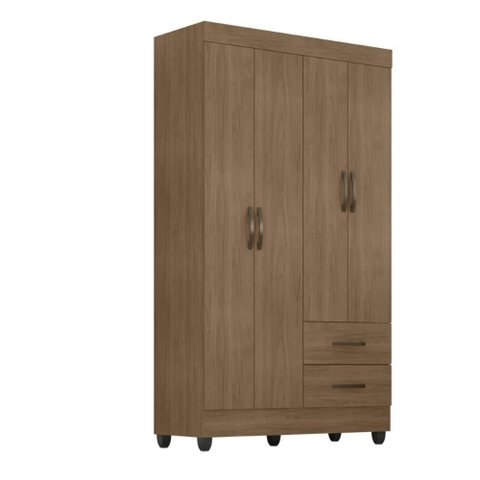 Roupeiro 4 Portas 2 Gavetas Lite Carvalho Oak 76cm Largura Quarto Solteiro Mdp