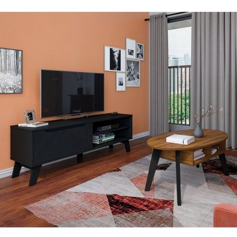 Sala de Estar Completo Rack com Mesa de Centro Lotus Diva Preto
