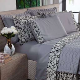 Colcha Firenze Casal Padrão 03 Peças - Percal 180 Fios C/ Babado Jacquard Dourados Enxovais Cinza - 5