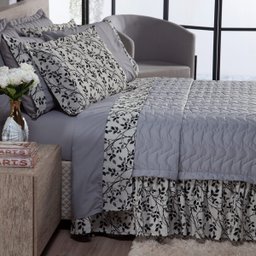 Colcha Firenze Casal Padrão 03 Peças - Percal 180 Fios C/ Babado Jacquard Dourados Enxovais Cinza - 4