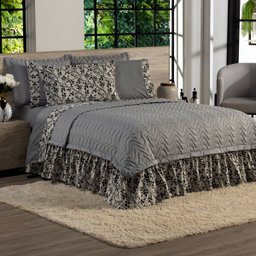 Colcha Firenze Casal Padrão 03 Peças - Percal 180 Fios C/ Babado Jacquard Dourados Enxovais Cinza - 2