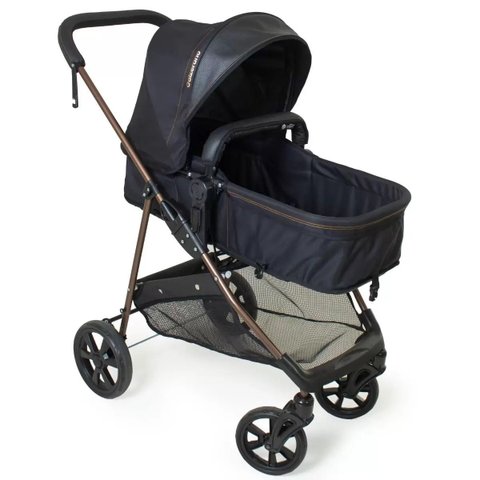Carrinho de Bebe Moises Napoli Trio Preto Cobre + Bebe Conforto Grid + Base - Galzerano
