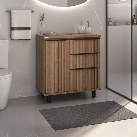 Balcão Armário para Banheiro Cecília Ripado com Pés 78cm - Fabribam Gabinetes