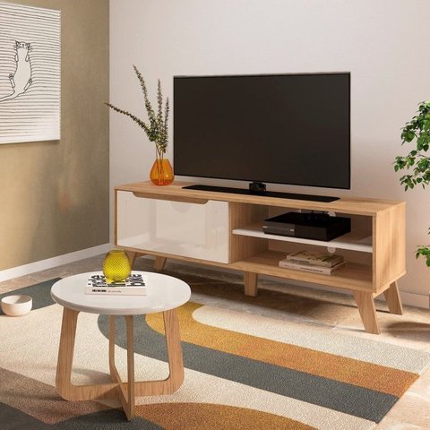 Sala de Estar Completa Rack com Mesa de Centro Lotus Jasmin Branco
