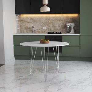 Mesa de Jantar Redonda 90cm Branca Clips 3 Pés Ferro Branco