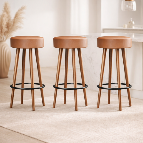 Banqueta Alta Madeira Cozinha/balcão Floyd-kit 3 Unidades - Amarula - 70