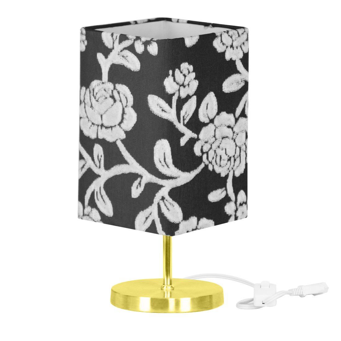 Abajur Eros Quad Floral Prata com Base Redonda Dourado - 1