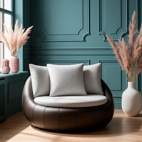 Poltrona Giratória 127cm Golden Courino Preto / Linho Cinza - Sallar Home
