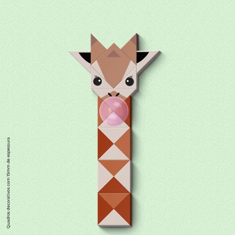 Girafa mascando chiclete - Quadro ou placa decorativa com 14 peças É DeCoração Quadros e placas deco