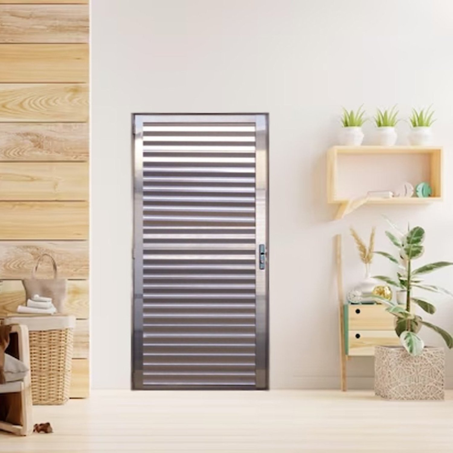 Porta Palheta de Alumínio 210 X 90cm Linha 25 Lado Direito Esquadrias Bergamo