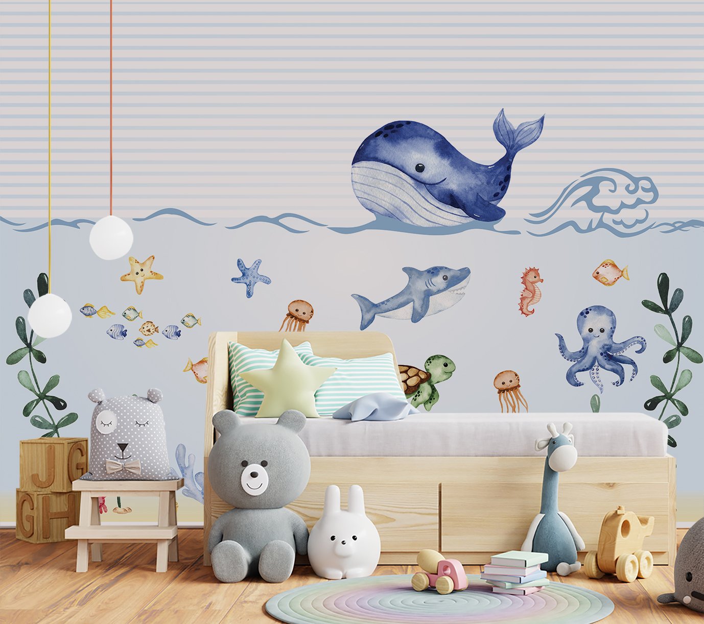 Papel de parede infantil para quarto de bebê fundo do mar M² VR47B - 5