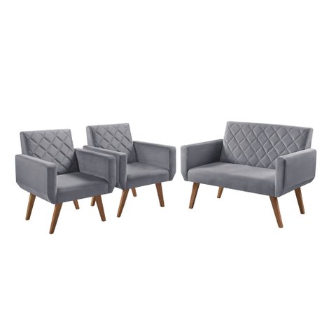 Conjunto Anabelle 2 Poltronas de 1 Lugar 1 Poltrona 2 Lugares Braço Unidecor Cinza