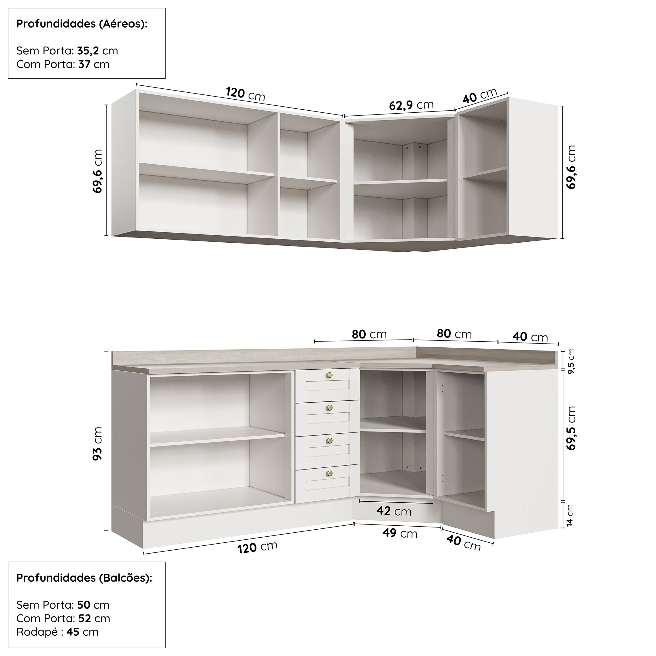 Cozinha Modulada 6 Peças com Tampo 3 Aéreos 6 Portas e 3 Balcões Arizona Cabecasa Madeiramadeira - 4