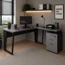 Ver imagem 1 de Mesa para Escritório em L Mesa Escritório com Gaveteiro Moderno 3 Gavetas 150cm Cinza Sagrado